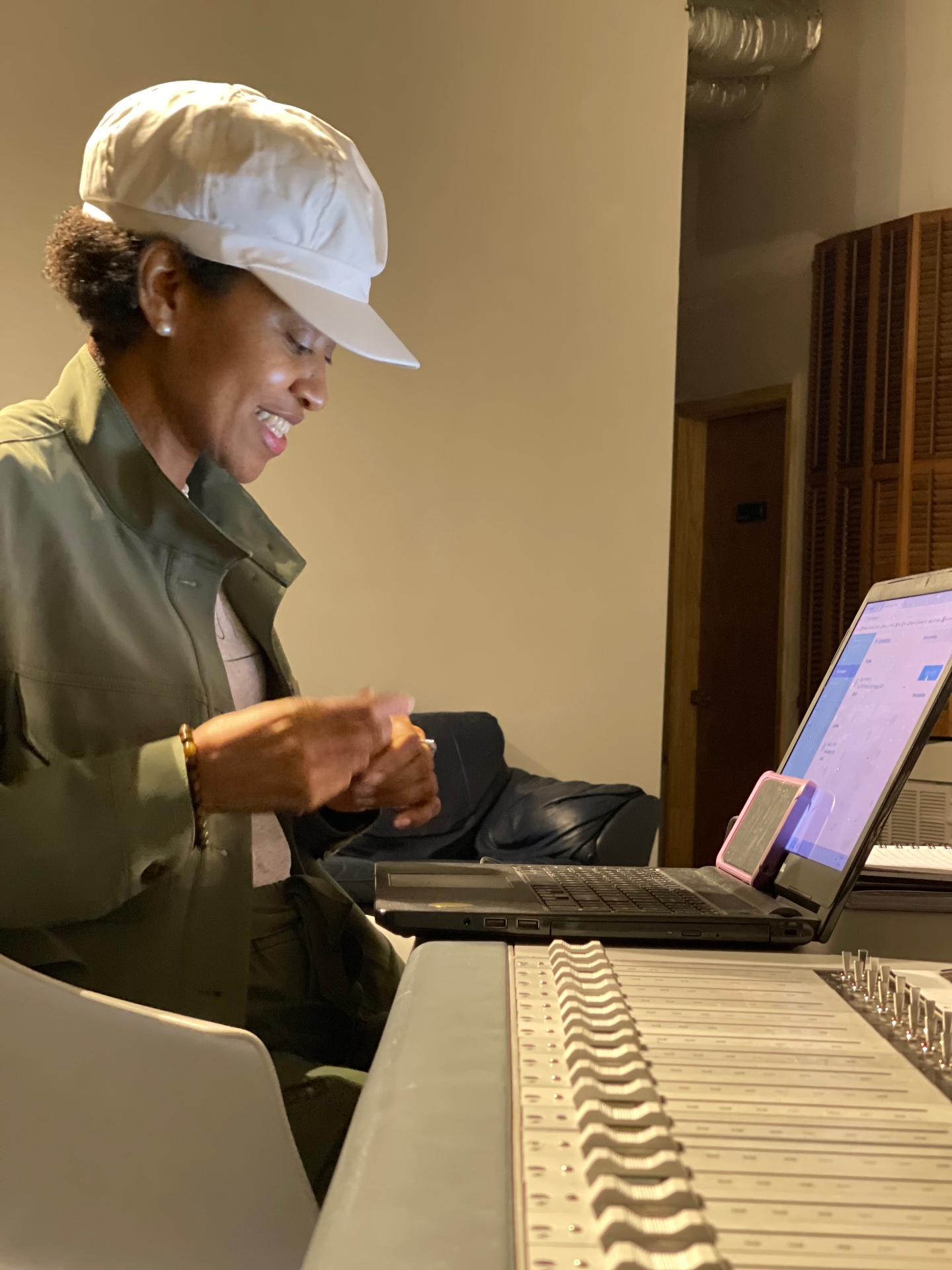 Dr. Stephanie Jupiter mixing at the NEVE V3 Console